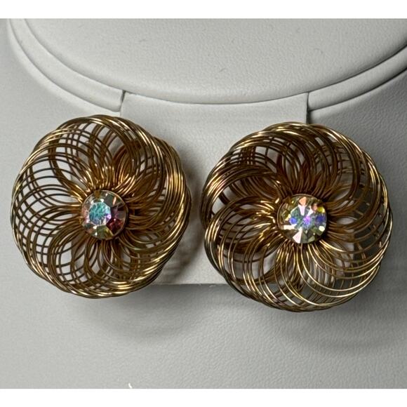 Vintage Stamped SAC Earrings Clip On wire with gemstone in the middle - Picture 7 of 15